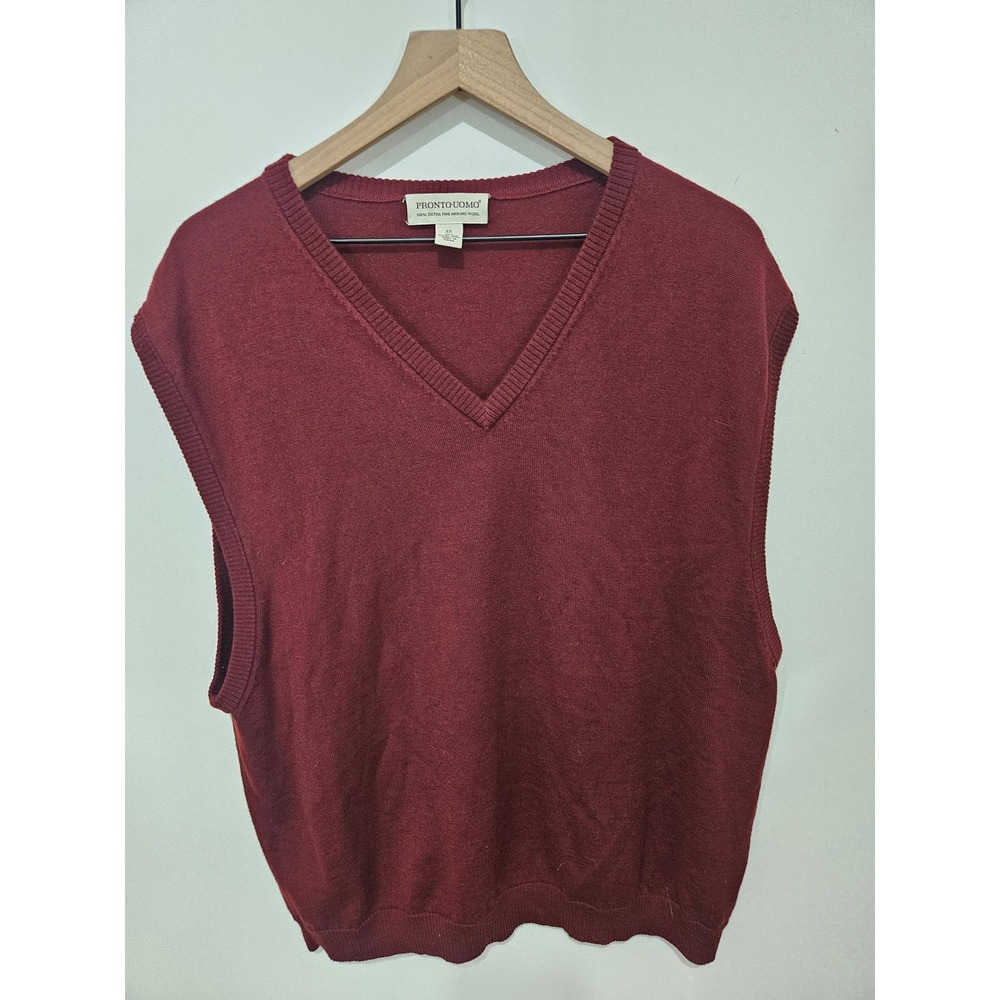 Pronto Uomo Mens Burgundy 100% Extra Fine Merino Wool V-Neck Sweater Vest 3X